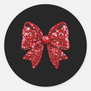 Pegatina Redonda Red Coquette Bow Disco Ball Navidades Holiday Wome