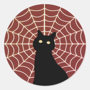 Pegatina Redonda Red de gato y araña negro