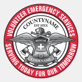 Pegatina Redonda Red de servicios de emergencia voluntarios