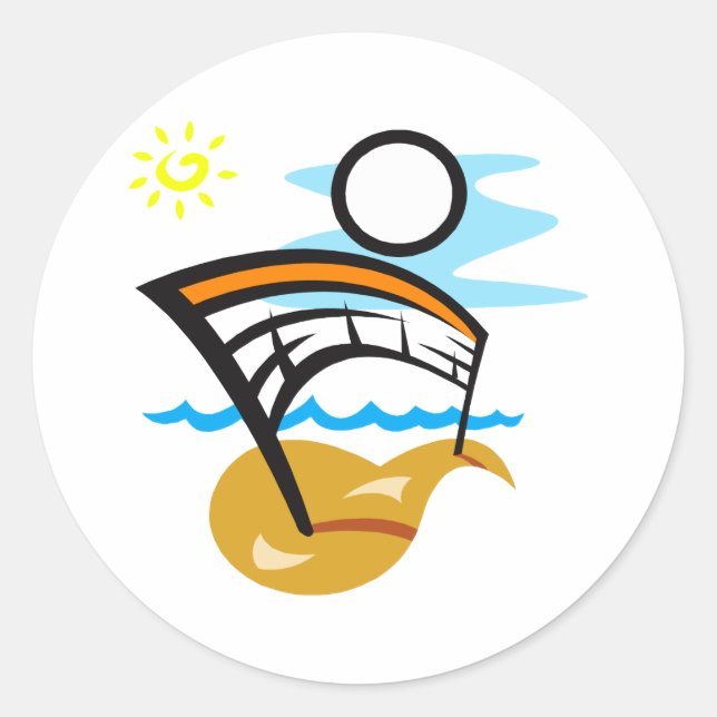 Pegatina Redonda Red de voleibol y bola (Anverso)