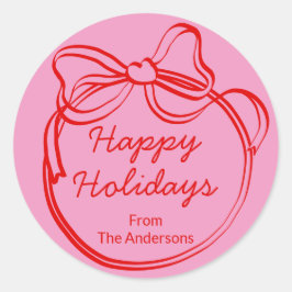 Pegatina Redonda Red Doodle Bow Frame Custom Holiday