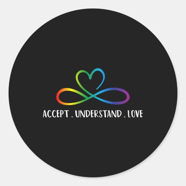 Pegatina Redonda Red En Lugar De Autismo Infinito Acepta Comprender (Anverso)