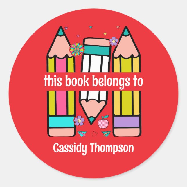 Pegatina Redonda Red Este libro pertenece a la placa de libros de l (Anverso)