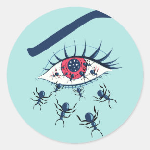 Pegatina Redonda Red Eye espeluznante extraño con las hormigas de