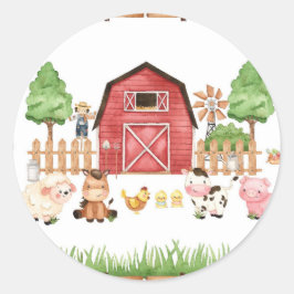 Pegatina Redonda Red Farm Animals Baby Shower
