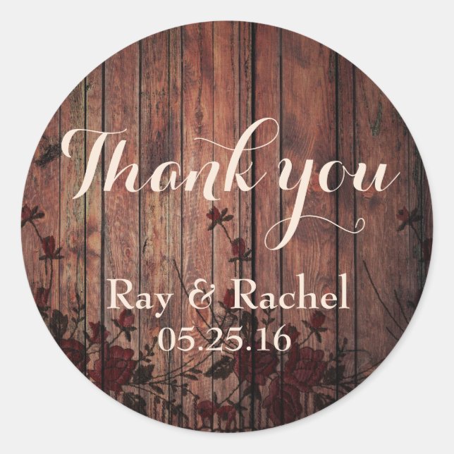 Pegatina Redonda Red Faux Lace Floral Gracias (Anverso)