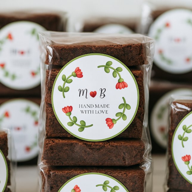 Pegatina Redonda Red Flower Brownie Labels - Homemade Treats (Subido por el creador)