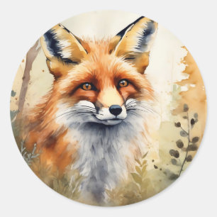 Pegatina Redonda Red Fox Watercolor