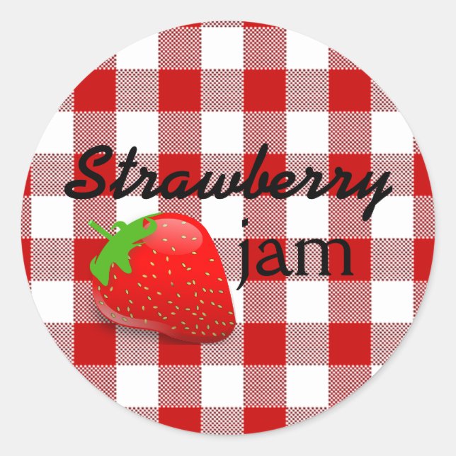 Pegatina Redonda Red Gingham-Strawberry Jam (Anverso)