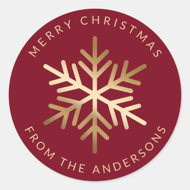 Pegatina Redonda Red Gold Snowflake Family Merry Christmas (Anverso)