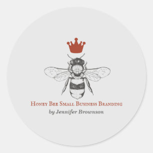 Pegatina Redonda Red Gray Honeycomb Crown Queen Bee