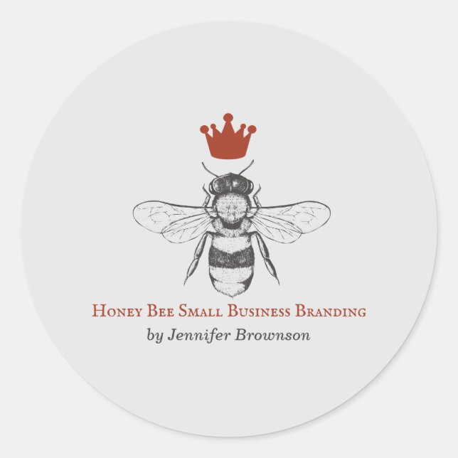 Pegatina Redonda Red Gray Honeycomb Crown Queen Bee (Anverso)