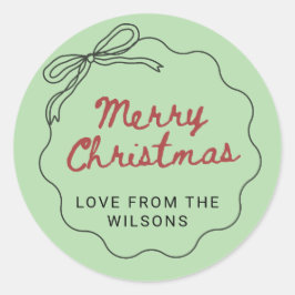 Pegatina Redonda Red Green Coquette Retro Bow Christmas Holiday