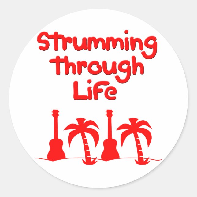 Pegatina Redonda Red Hawaain Ukulele Uke Tropical Surf Design (Anverso)
