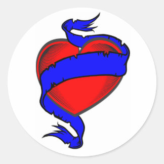 Pegatina Redonda red heart ribbon