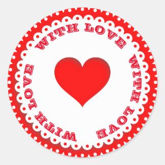 Pegatina Redonda Red Heart With Love Custom Text