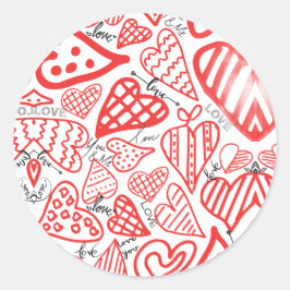 Pegatina Redonda Red Hearts Valentine's Day