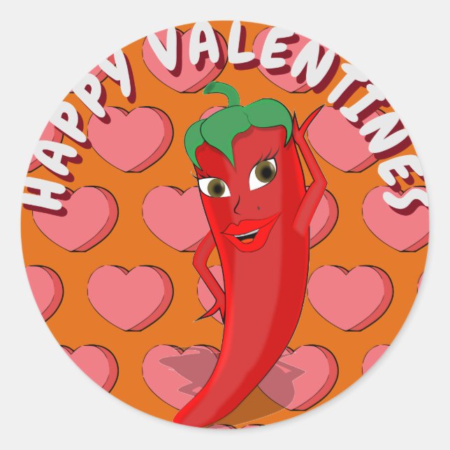 Pegatina Redonda Red Hot Pepper Diva Valentines (Anverso)