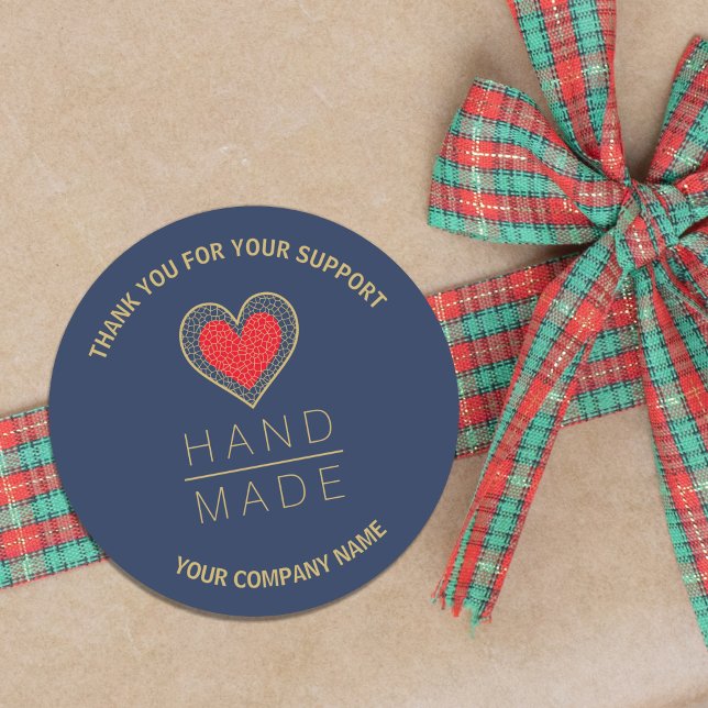Pegatina Redonda Red & Indigo Heart Simple Minimalist Handmade (Red & Indigo Heart Simple Minimalist Handmade Business Classic Round Sticker.)
