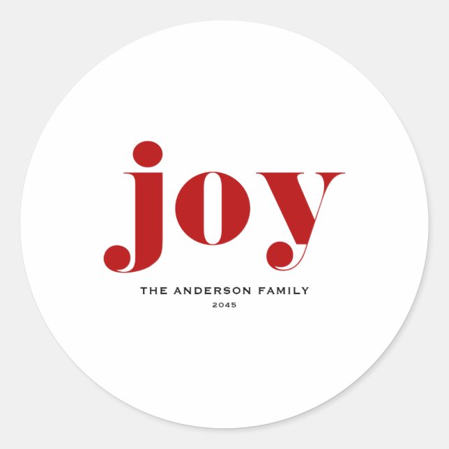 Pegatina Redonda Red Joy Bold Tygraphy Modern Christmas  (Anverso)