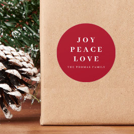 Pegatina Redonda Red Joy Peace Love Minimal Navidad Nombre de la fa