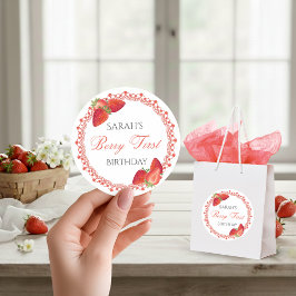 Pegatina Redonda Red Lace Berry First Birthday Round Sticker