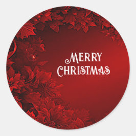Pegatina Redonda Red Leaves Floral Christmas Sticker