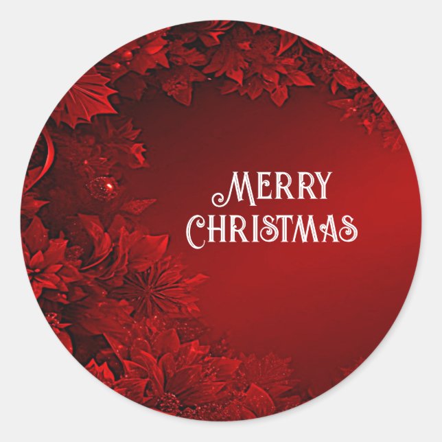 Pegatina Redonda Red Leaves Floral Christmas Sticker (Anverso)