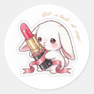 Pegatina Redonda Red Lipstick Bunny - Kawaii Glamour Rabbit Art🐰