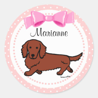Pegatina Redonda Red Long Haired Dachshund 1