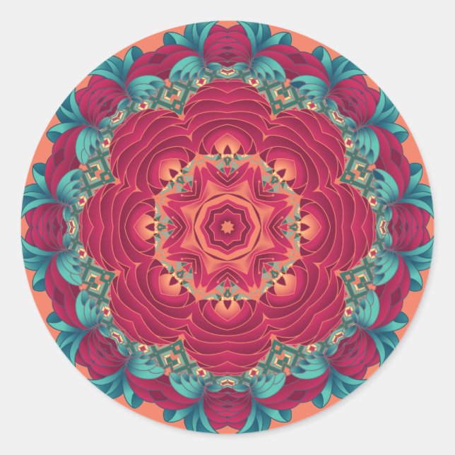 Pegatina Redonda Red Lotus Mandala (Anverso)