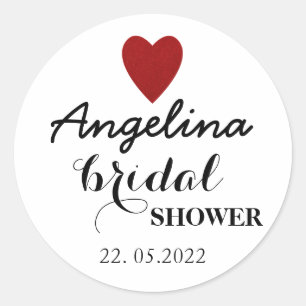 Pegatina Redonda Red Love Heart Bridal Shower
