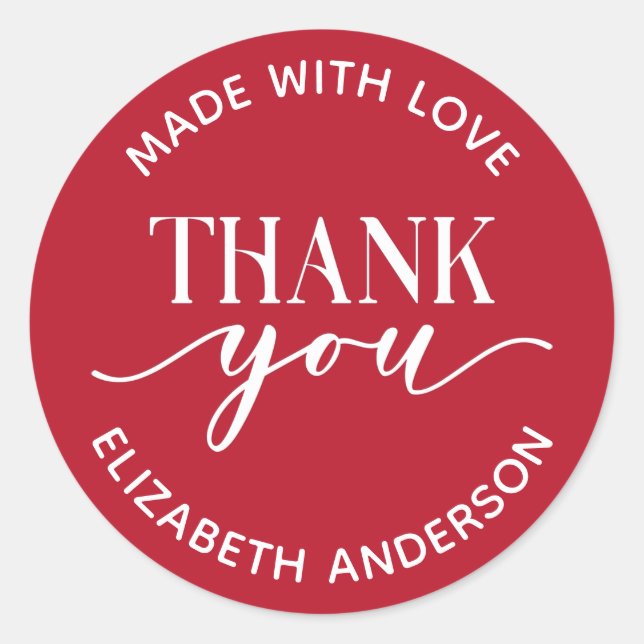 Pegatina Redonda Red Made With Love Gracias (Anverso)