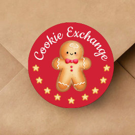 Pegatina Redonda Red Merry Christmas Cute Gingerbread Man