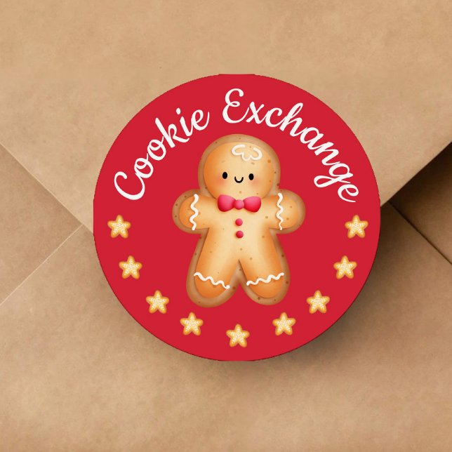 Pegatina Redonda Red Merry Christmas Cute Gingerbread Man (Cute Gingerbread Man Christmas Invitation Suite)