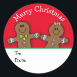 Pegatina Redonda Red Merry Christmas Gingerbread Man Personalizado<br><div class="desc">Personalizar a este lindo pegatina con su apellido o texto de bienvenida. Perfecto para regalos envueltos.</div>