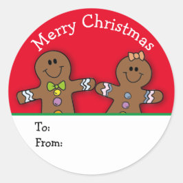 Pegatina Redonda Red Merry Christmas Gingerbread Man Personalizado