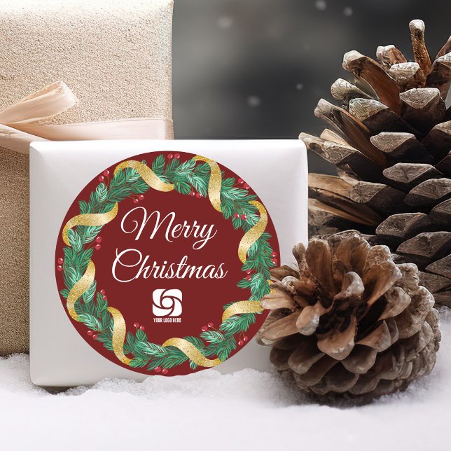 Pegatina Redonda Red Merry Christmas Wreath Personalizado Company F (Subido por el creador)