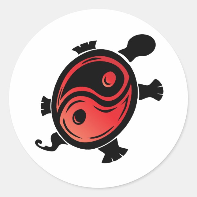 Pegatina Redonda Red-n-Black-Yin-Yang-Turtle (Anverso)