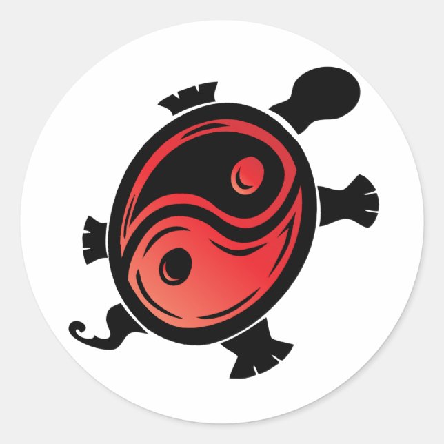 Pegatina Redonda Red-n-Black-Yin-Yang-Turtle (Anverso)