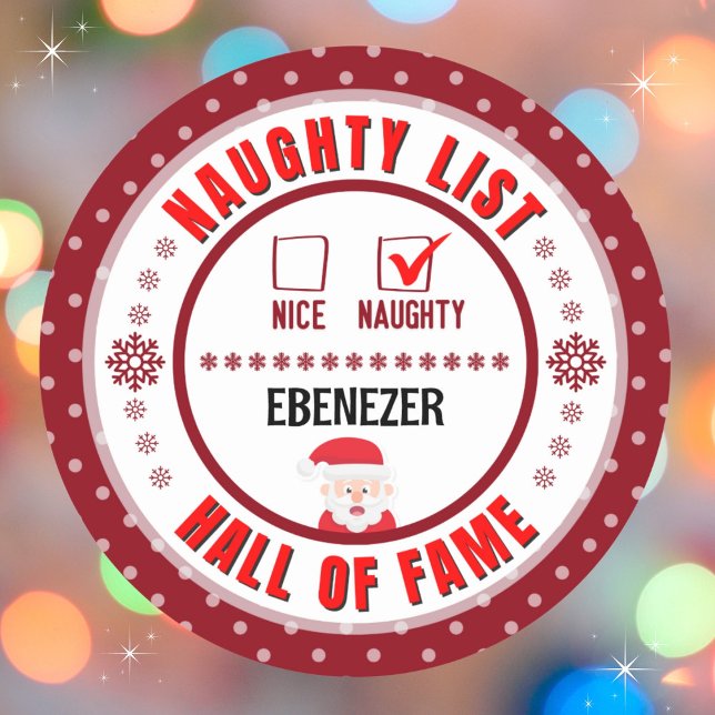 Pegatina Redonda Red Naughy o Nice Hall of Fame Christmas Sticker (Get the matching Nice sticker for a great couples gift. Merry Christmas!)