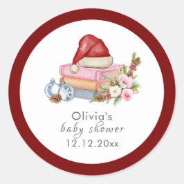 Pegatina Redonda Red New Chapter Begins Winter Floral Baby Shower 