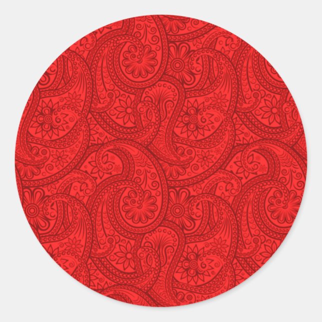 Pegatina Redonda Red Paisley (Anverso)