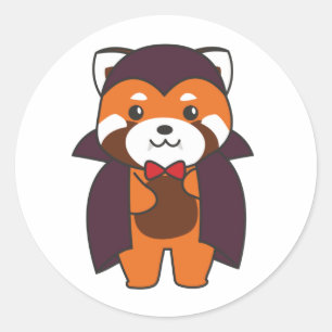 Pegatina Redonda Red Panda Halloween Cute Devil Vampistez Cla
