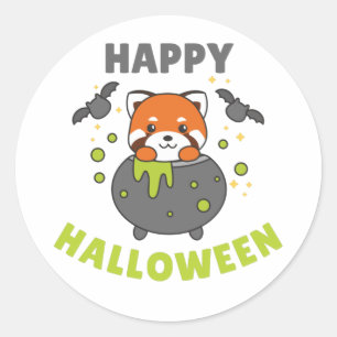 Pegatina Redonda Red Panda Happy Halloween Cauldron Bat Classic Tor