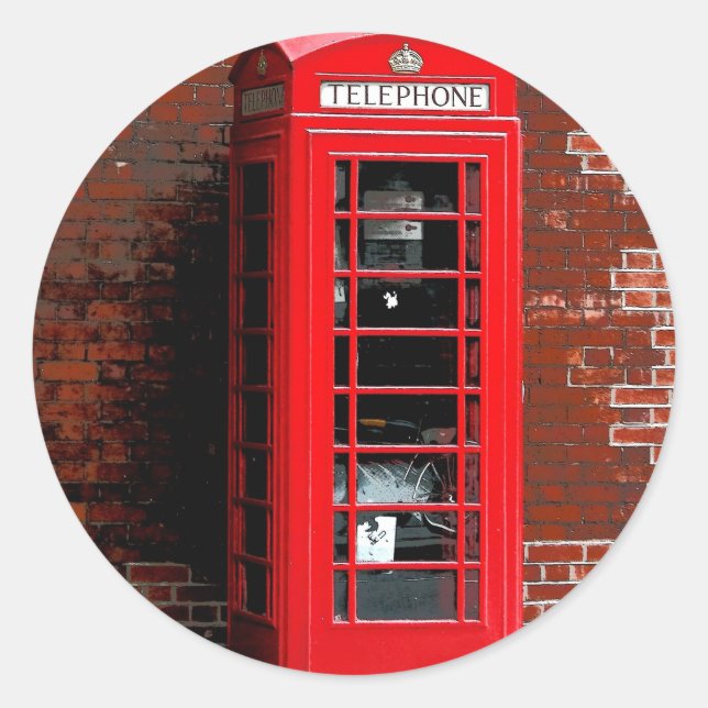 Pegatina Redonda Red Phone Box London Reino Unido (Anverso)