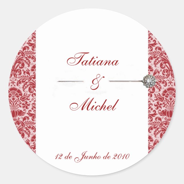 Pegatina Redonda Red & Pink Damask (Anverso)