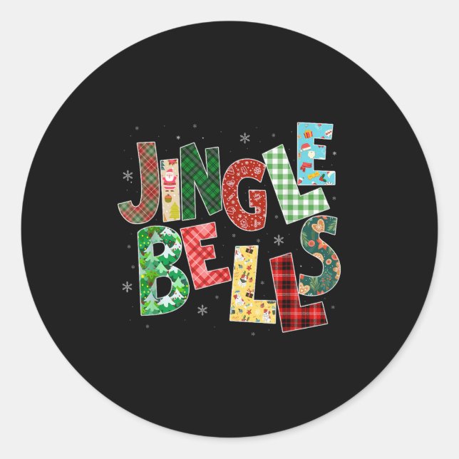 Pegatina Redonda Red Plaid Jingle Bells Christmas Matching Family P (Anverso)