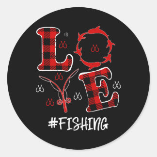 Pegatina Redonda Red Plaid Leopard Love Fishing Hearts Valentine's