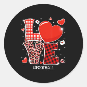Pegatina Redonda Red Plaid Leopard Love Football Football Sports Va